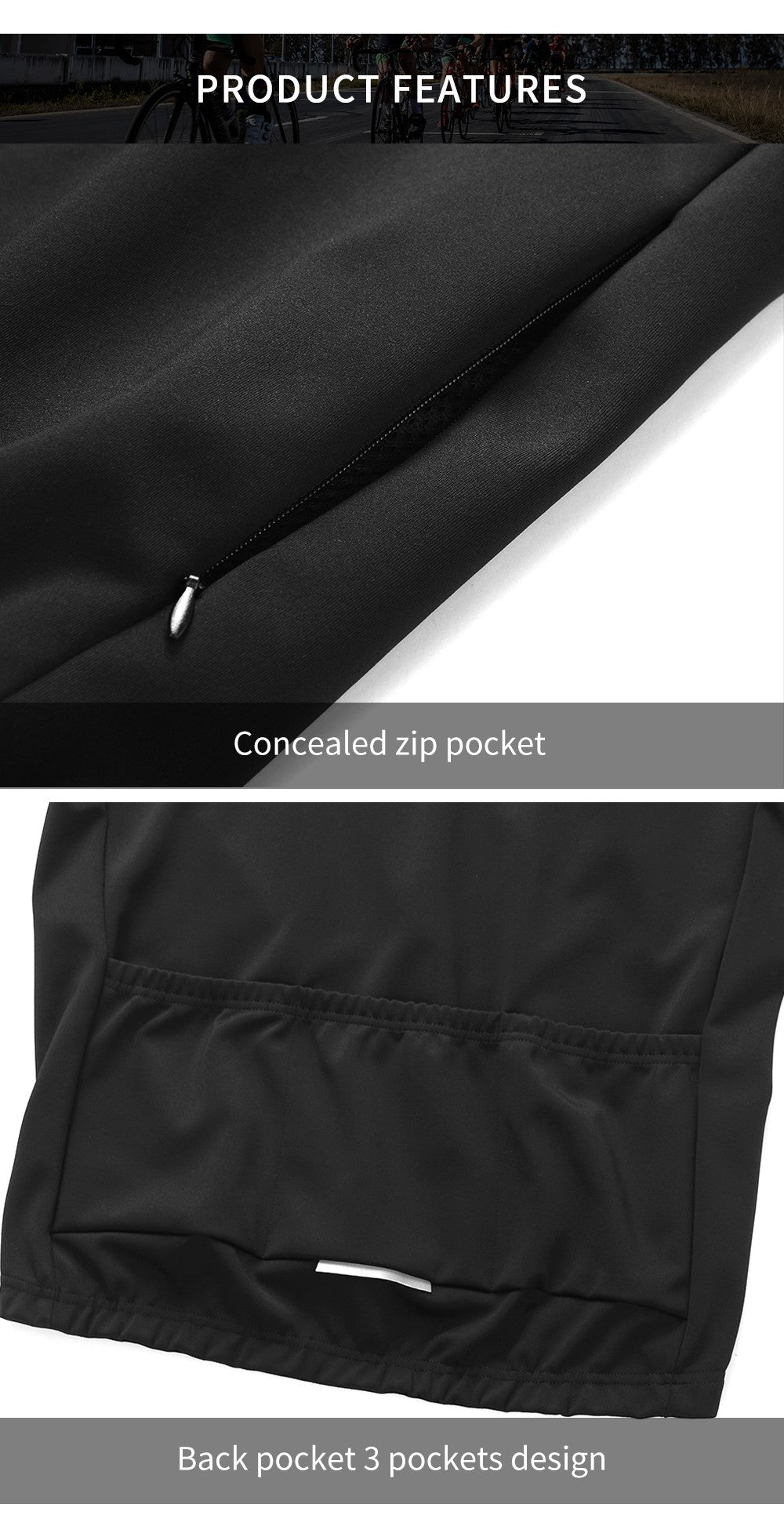 Camisa de ciclismo masculina WOSAWE Inverno Térmica Manga Longa Forro de Lã Jaqueta MTB Ciclismo Top Roupa de Bicicleta com 3 Bolsos Traseiros