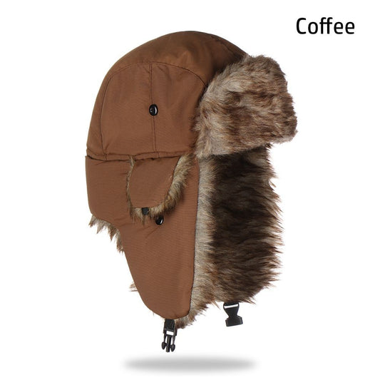 Chapéu de Inverno com Protetor de Orelha de Pele Unissex, Gorro Russo Ushanka para Esqui, Chapéu de Inverno Quente