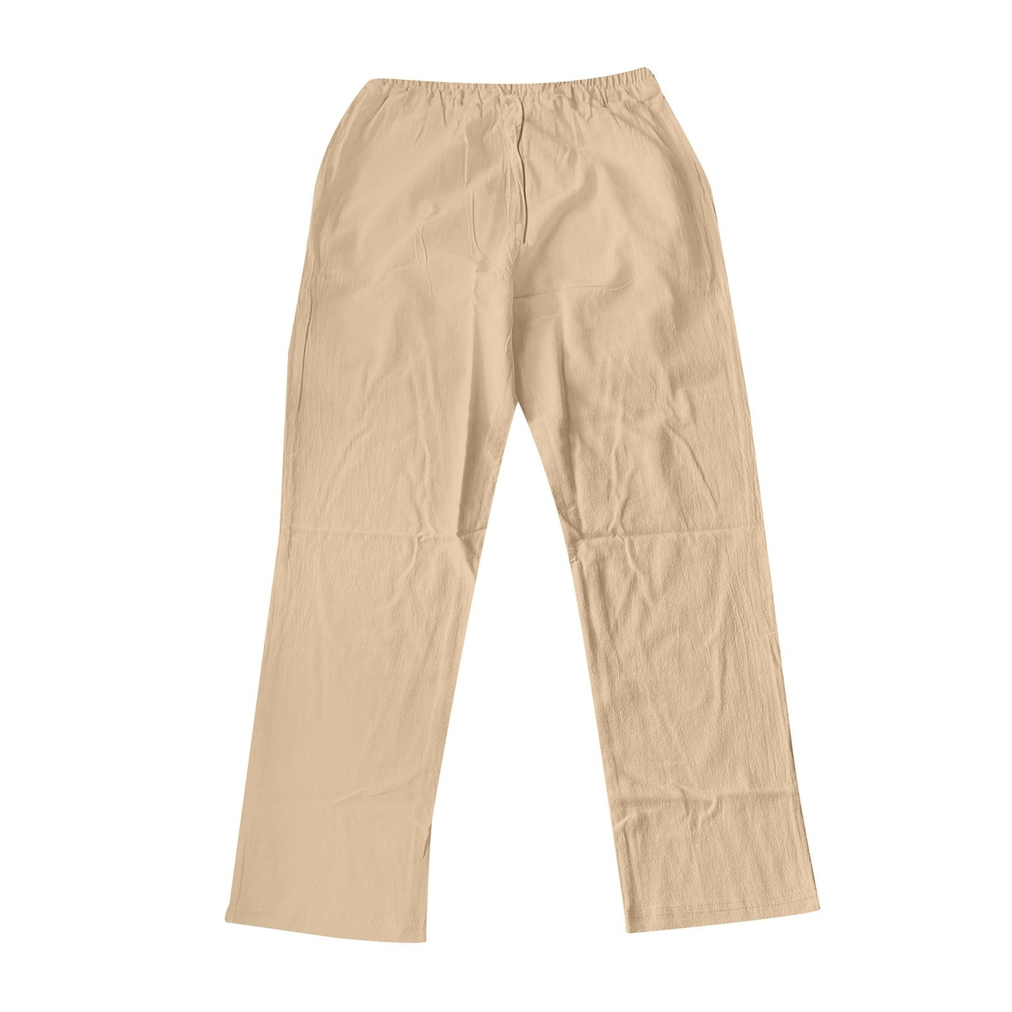 Mens Fashion Casual Pants Solid Color Breathable Cotton Linen Elastic Waist Straight Pants With Pockets Large Size White Pants