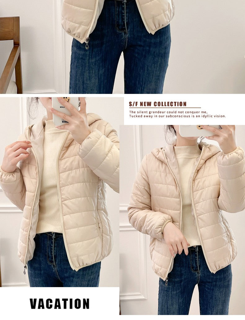 Minimalist Light Weight Women Down Cotton Jackets 2024 New Winter Korean Style Hooded Quilted Parkas Female Windbreaker Outwear