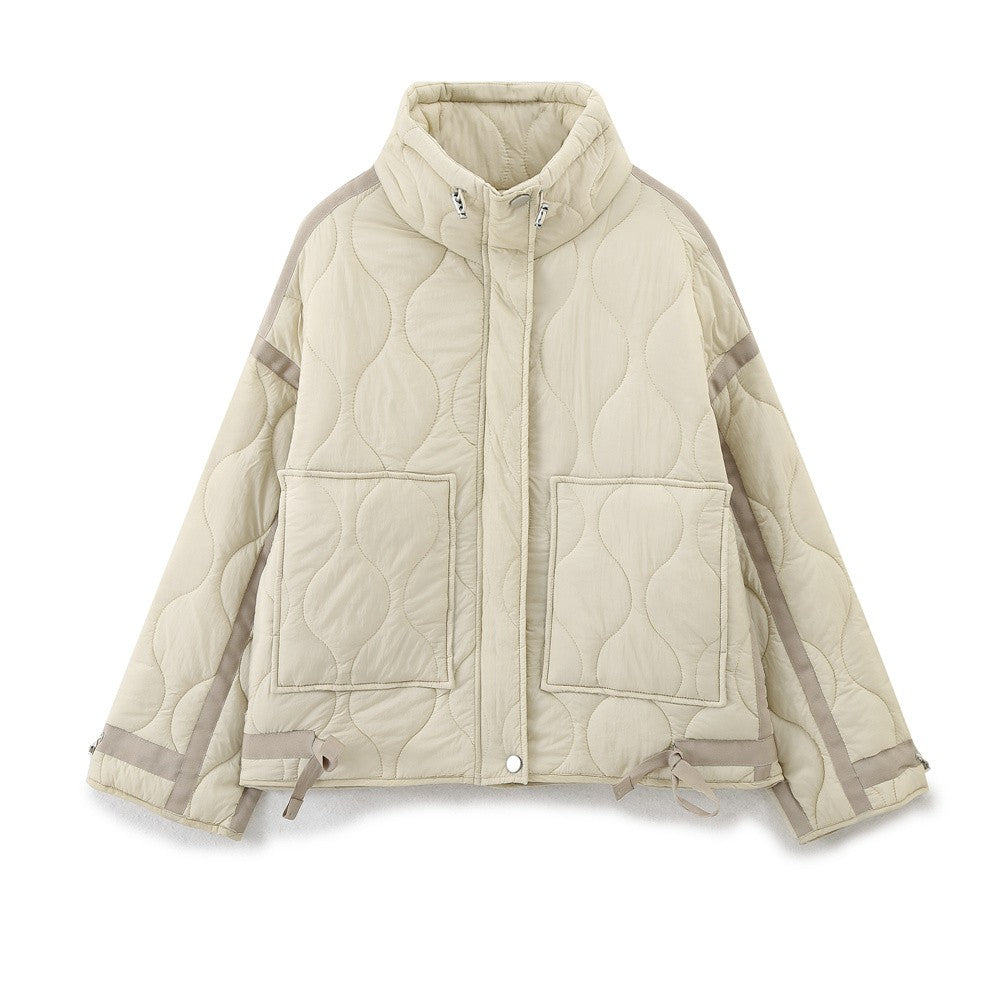 TRAF Women 2024 Autumn and Winter New Fashion Loose Cotton Jacket Short Coat Chic Long Sleeve Thin Cotton Clothes Outerwear Muje