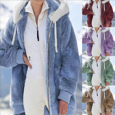 VEITCHE Autumn Winter Fashion Women hooded Zipper Long Sleeve Thick Cardigan Coat Women Snow Warm Skinny Casual Streetwear