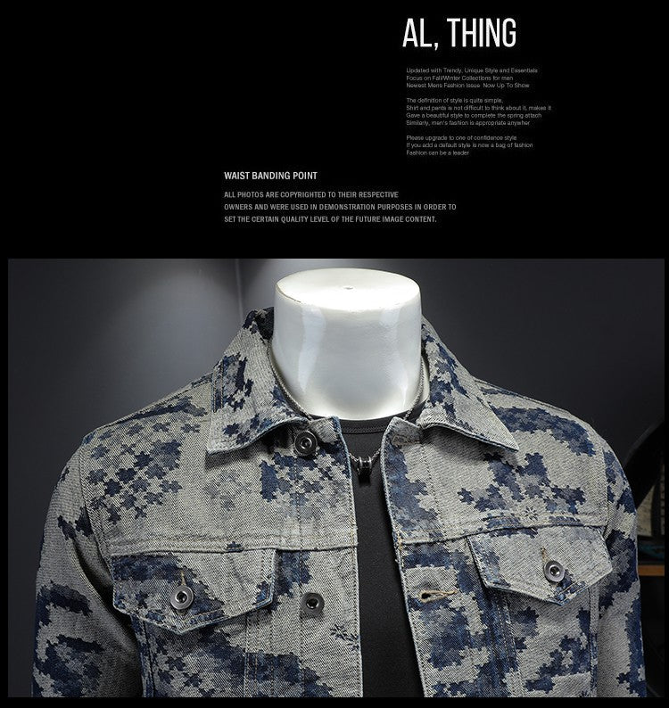 Brand Retro Denim Jacket for Men 2025 Spring Fashion Jacquard Casual Denim Jackets Social Hip-hop Streetwear Cowboy Coats