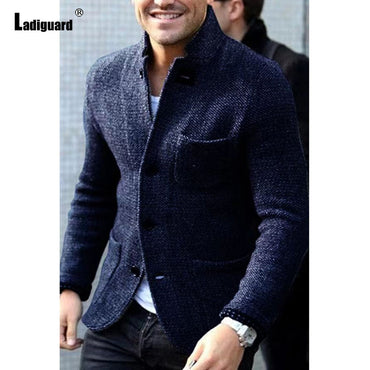 Mens Elegant Leisure Casual Knitted Blazers European Style 2024 Spring Classic Basic Jackets Men Slim Comfy Blazers Outerwear