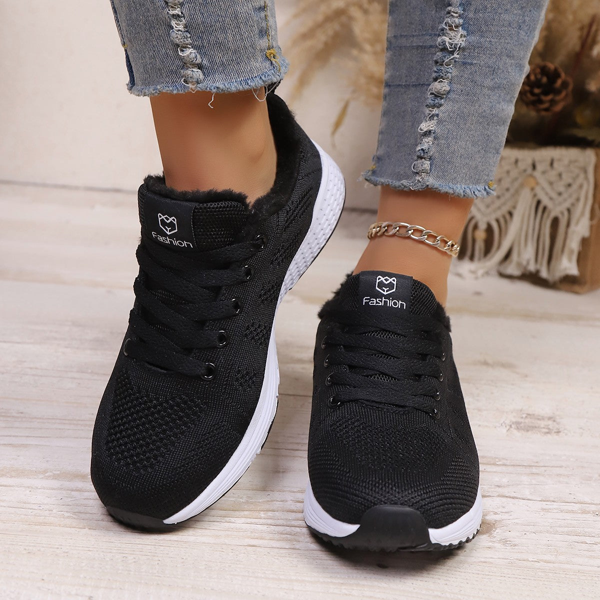 Winter fashion plush walking flats, women's casual shoes sports shoes