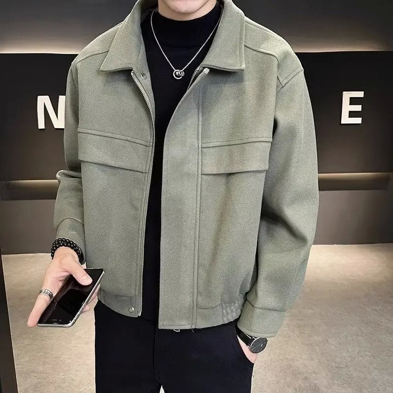 Men's Autumn Winter 2023 New High-end Feeling Cropped Woolen Jacket Casual Style Loose Fit Sweater Coat