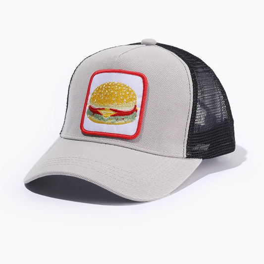 Bonés de Caminhoneiro Masculino Feminino Boné de Beisebol com Desenho de Hambúrguer Bordado Patch Snapback Drake Bones Algodão Casual Malha Papai Chapéus de Sol