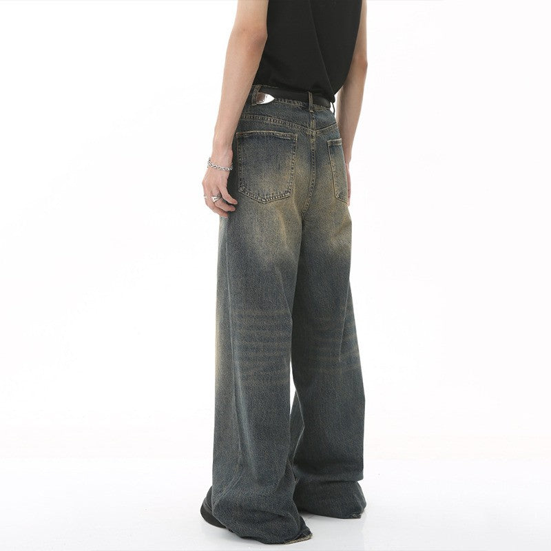 IEFB Summer Men's Denim Pants Old Blue Washed Male Jeans Straight Casual Menwear Loose Wide Leg Trousers New Fashion 9C354