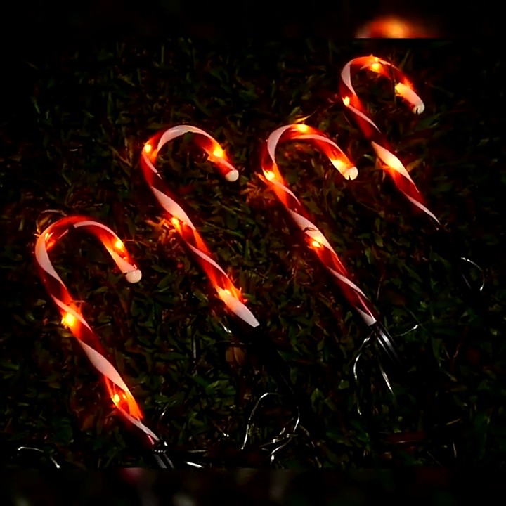 1 set of 5-in-1 outdoor solar powered Christmas cane lights, suitable for decorating Christmas, gardens, and Christmas trees