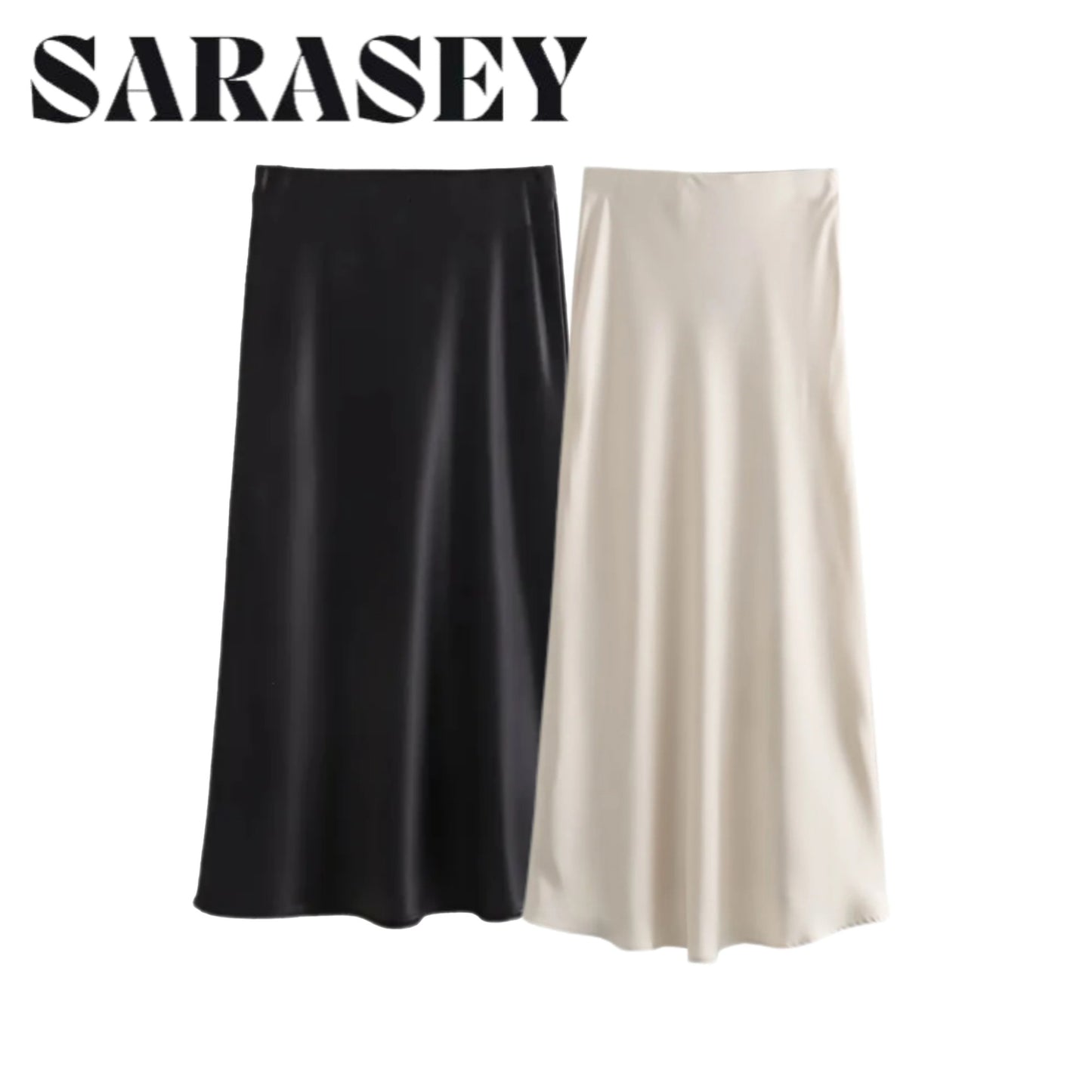 Women 2025 Satin Black Skirt Women High Waist Long Skirts for Women Summer White