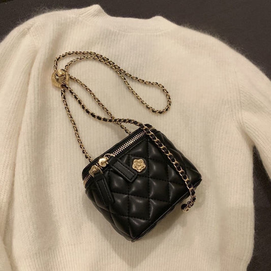 New Mini Quilted Chain Diamond Checkered Women's Crossbody Bag Fashion Mini Handbag PU Leather Woman's One-shoulder Small Bag