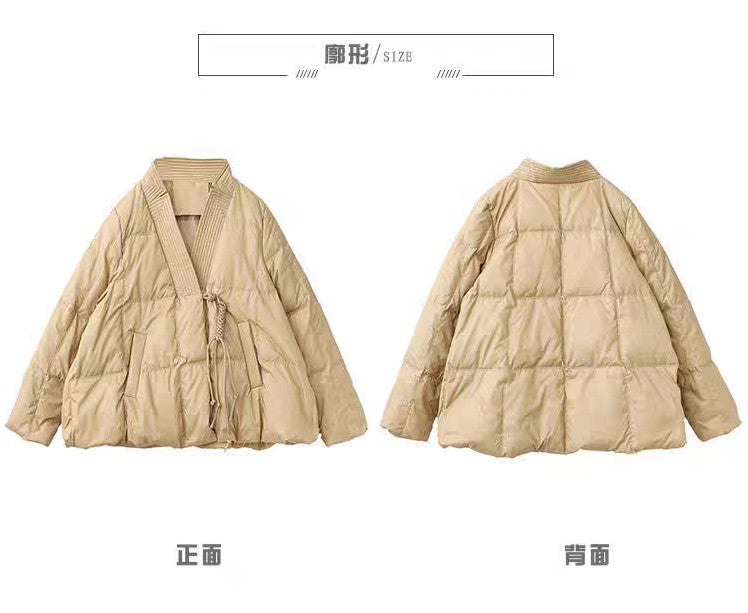 Vefadisa 2024 Autumn Winter New Red Women Parkas Coat V-neck Long Sleeve Short Parkas Casual Warm All-match Parkas Coat ZXY1194A
