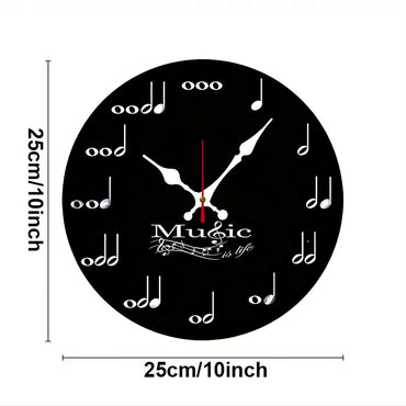 Music Note Wooden Round Silent Hanging Wall Clock, Suitable For Living Room, Office, Study Room, Bedroom, Home Decoration