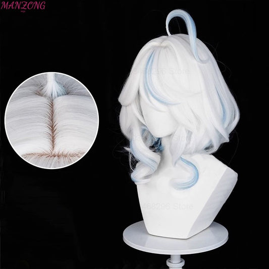 Furina Short Wig Focalors Cosplay Wig Short Silver White Blue Wig Cosplay Anime Cosplay Wigs Heat Resistant Synthetic + Wig Cap