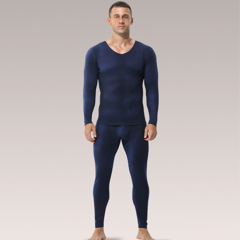 Seamless thermal underwear men's set V-neck thickened and fleece winter winter tight wool base long Johns