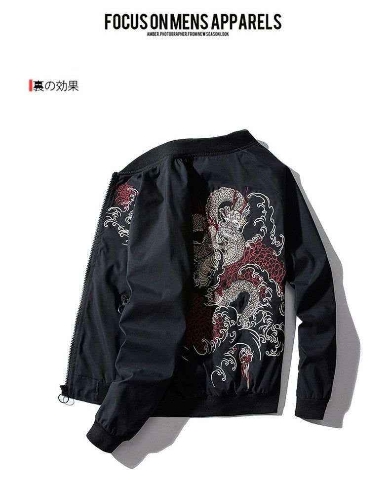Bomber Jacket Men Chinese Dragon Embroidery Pilot Jacket Retro Punk Hip Hop Jacket Autumn Youth Streetwear High Street Hipster