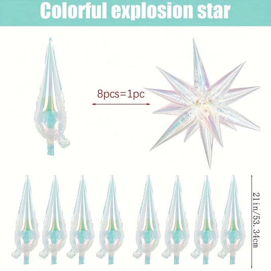 1Set Laser Colorful Transparent Teardrop and Cone Foil Balloons, DIY Holographic Explosion Star Design Balloons