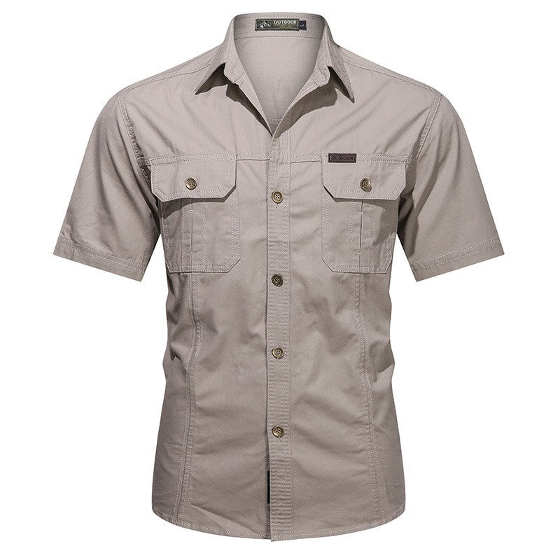 Summer Quick Dry Short Sleeve Army Fan Tactical Shirt Mens Thin Breathable Lapel Cargo Shirts Tops Outdoor Hiking Military Shirt