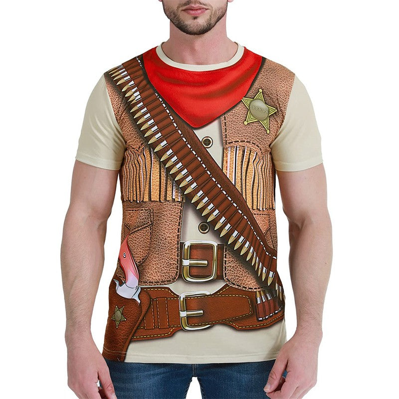 Cowboy Role Playing Funny 3D Print T-shirt For Men Streetwear Casual Funny Cosplay Personality Fashion Loose Trend Tee Shirts