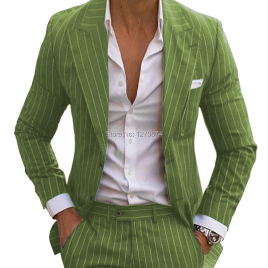 Slim Fit Pinstripe Smoking Suit for Men Peaked Lapel Tuxedo 2-Piece Blazer And Pants Wedding Groomsmen Formal Wear