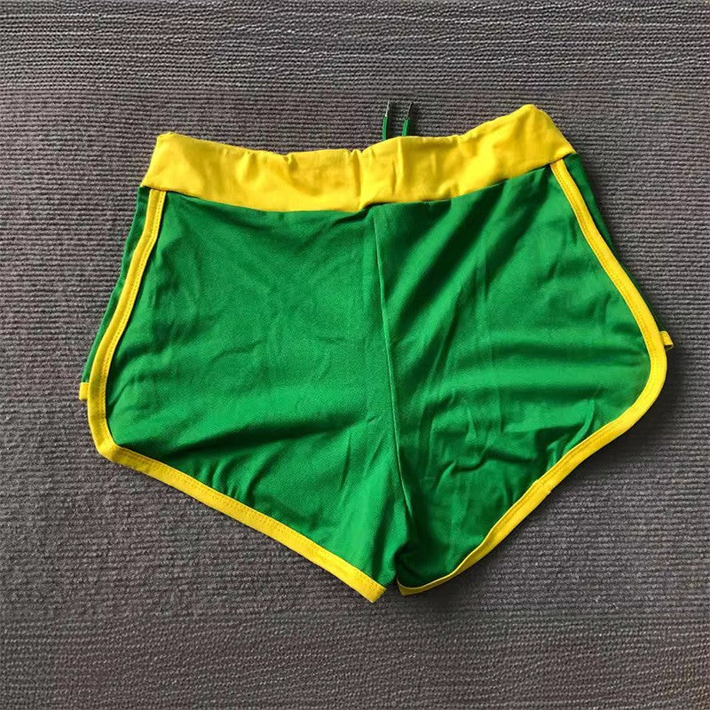 Summer Y2K Women's Fashion Green Beach Shorts with Brazil Pattern Embroidery Drawstring Elastic Waist for Casual Wear