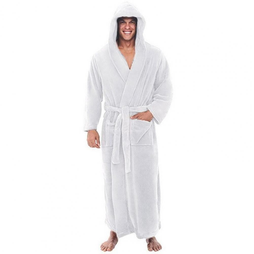 Men Hooded Bathrobe Kimono Soft Fluffy Water Absorbent Hooded Fleece Bathrobe Shower Wrap Extra Large Bathrobe Sleepwear Lounge