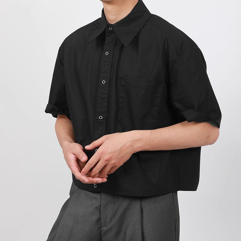 INCERUN Men's Shirts Solid Color Lapel Short Sleeve Pockets Button Male Crop Tops Streetwear Summer Loose Fashion Men Clothing
