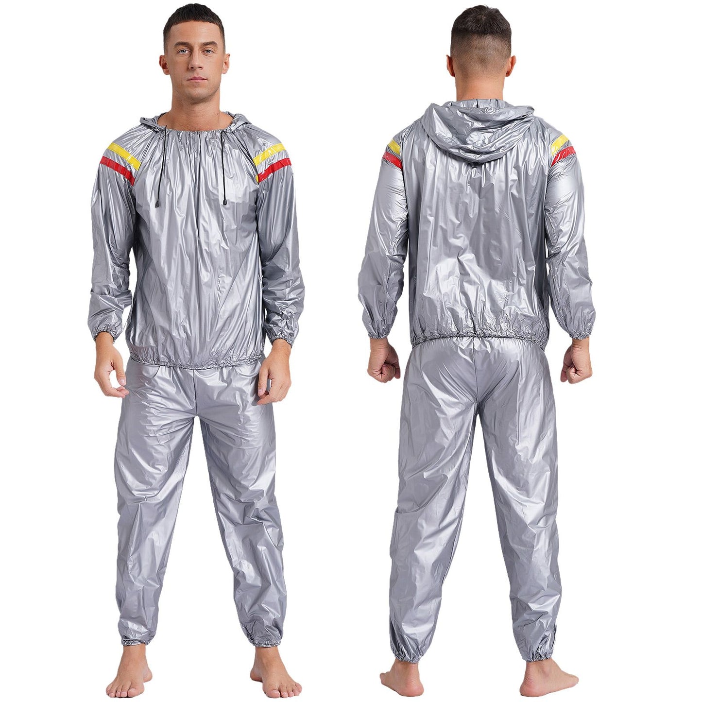 Mens Pullover Style PVC Sweating Suit for Boxing Gym Workout Fitness Sauna Sweat Outfit Hooded Jacket Outerwear And Long Pants