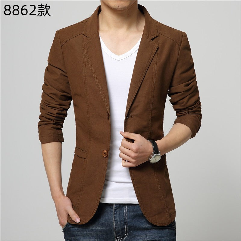 Cotton Business Casual Men Blazer Fashion Trend Slim Fit Solid Color Jacket Large Size M-6XL Khaki Black Brown Suit Coat