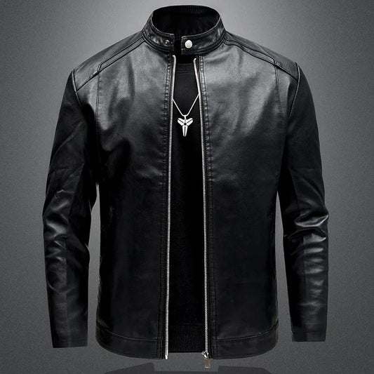 Men's Biker Leather Jacket Autumn Winter Thickened Fleece Casual Versatile Slim Fit Large Size PU Leather Coat