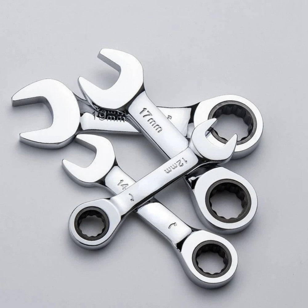 Short Handle Ratchet Spanner 6/7/8/9/10/11/12/13/14/15/16/17/18/19mm Fix Head Ratcheting Wrench Professional Spanner Hand Tools
