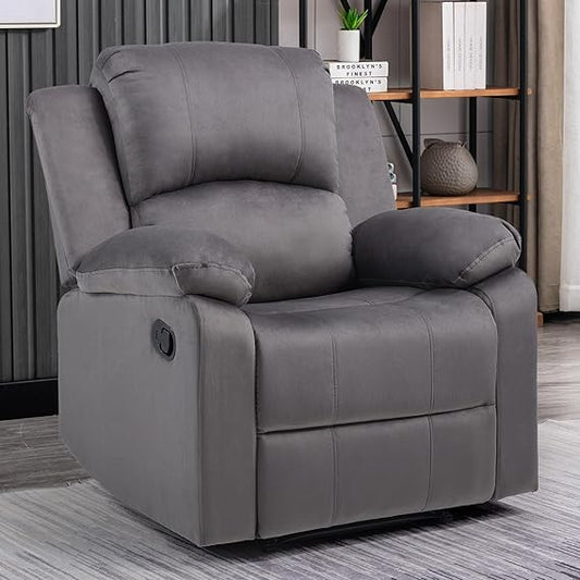 Manual Recliner Chair, Soft Fabric Overstuffed Recliner Single Sofa Chair for Living Room Bedroom, Heavy Duty and Safety