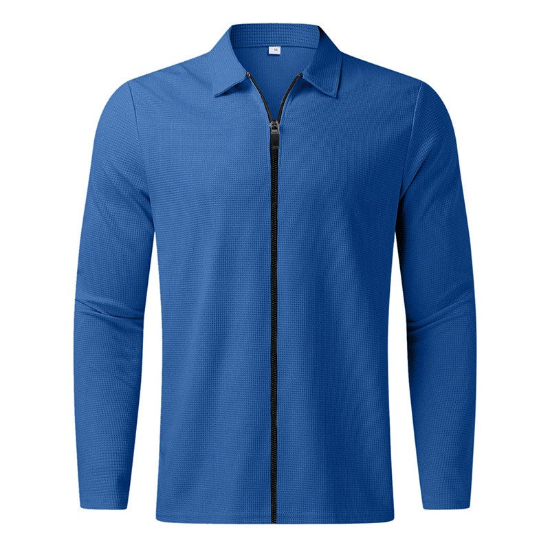2024Summer Popular Waffle Outdoor Polo Collar Jacket Men's Coat Nick Garment Casual Sports Zipper Cardigan Long Sleeve Coat