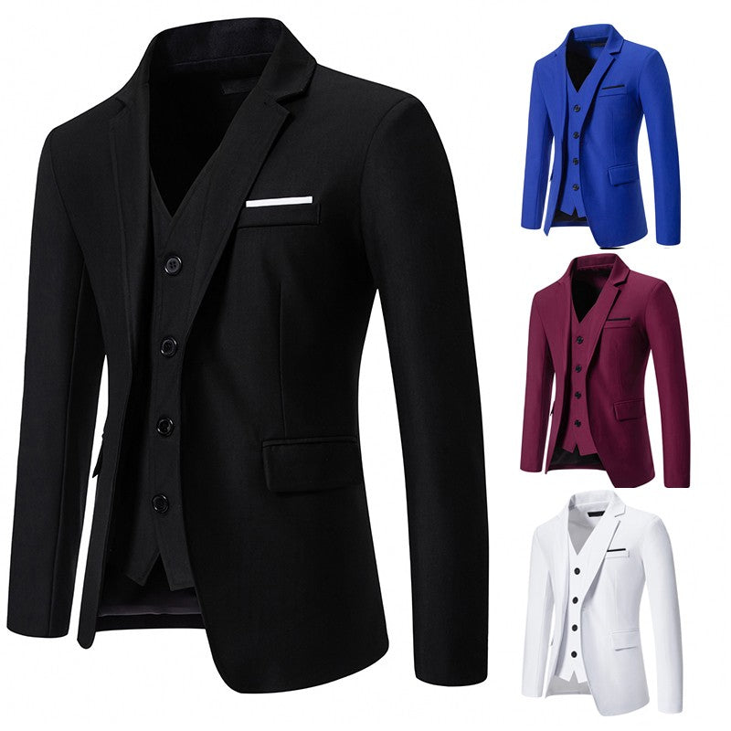 Blazer Men's Fashion Gentleman Solid Color Comfortable Business Color Match with Fake Two Wedding Casual Banquet Slim Suit