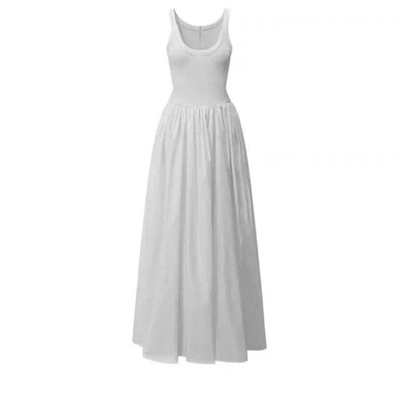 Black Strapless Long Dress Women Fashion Slim Sleeveless O-Neck High Waist Dress