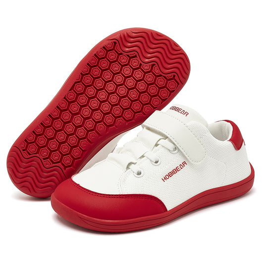 HOBIBEAR Kids Wide Toe Barefoot Shoes Boys Girls Minimalist Sneakers Lightweight Hook Loop Mesh Artificial Leather Shoes