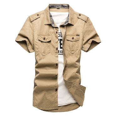 2025 New Men's Cargo Tactical Shirts 100% Cotton Short Sleeve Work Brand Military Shirt Chemise Plus size 5XL