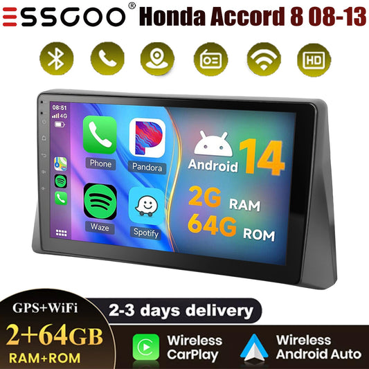 64G 10" Android 14 For 2008-2013 Honda Accord 8 Apple Carplay Car Stereo GPS Navigation WiFi FM Radio Head Unit SWC Bluetooth
