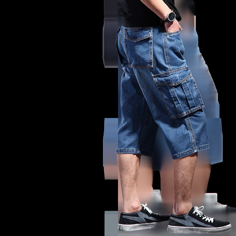 ABOORUN Mens Cargo Denim Shorts Plus Size 40 Loose Skateboard Short Jeans for Male