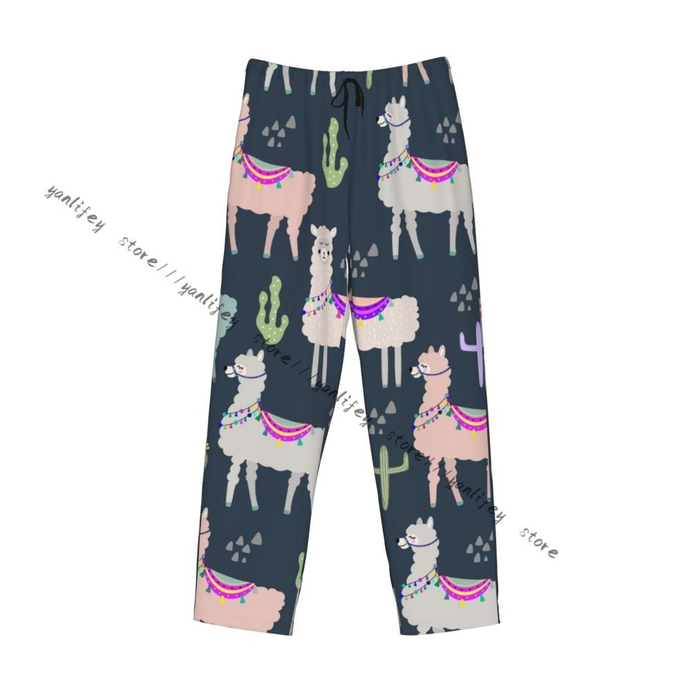 Men Sleep Bottoms Male Lounge Trousers Men's Llama And Cactus Pajama Pants