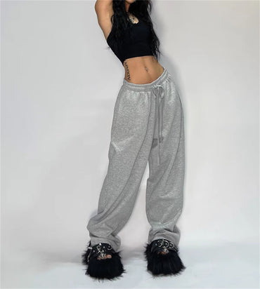 Casual Solid Sweatpants For Women High Waist Lace Up Loose Joggers Pant Classic Baggy Streetwear Female Sport Dance Trouser Y2K