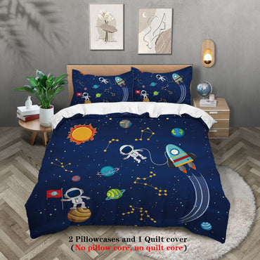 3-piece Starry Sky, Space Planet, Astronaut Pattern Print (1 duvet cover+2 pillowcases, no core) Comfortable Bedding Set