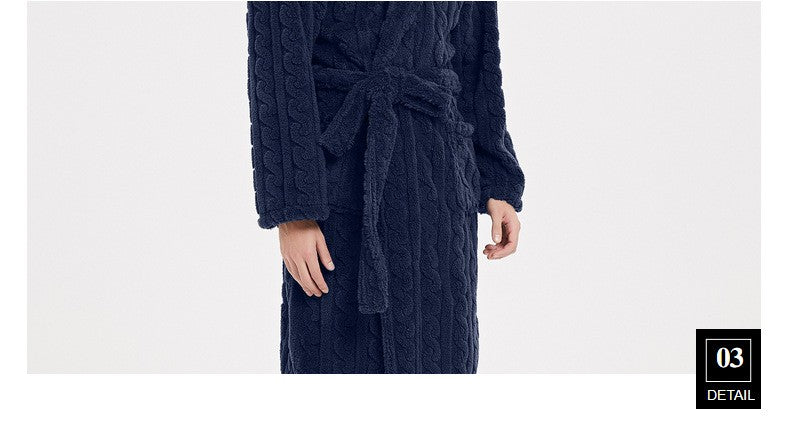New American Cotton Velvet Jacquard Hooded Men's Dressing Gown with Fleece Thickened Autumn and Winter Couple Dressing Gown