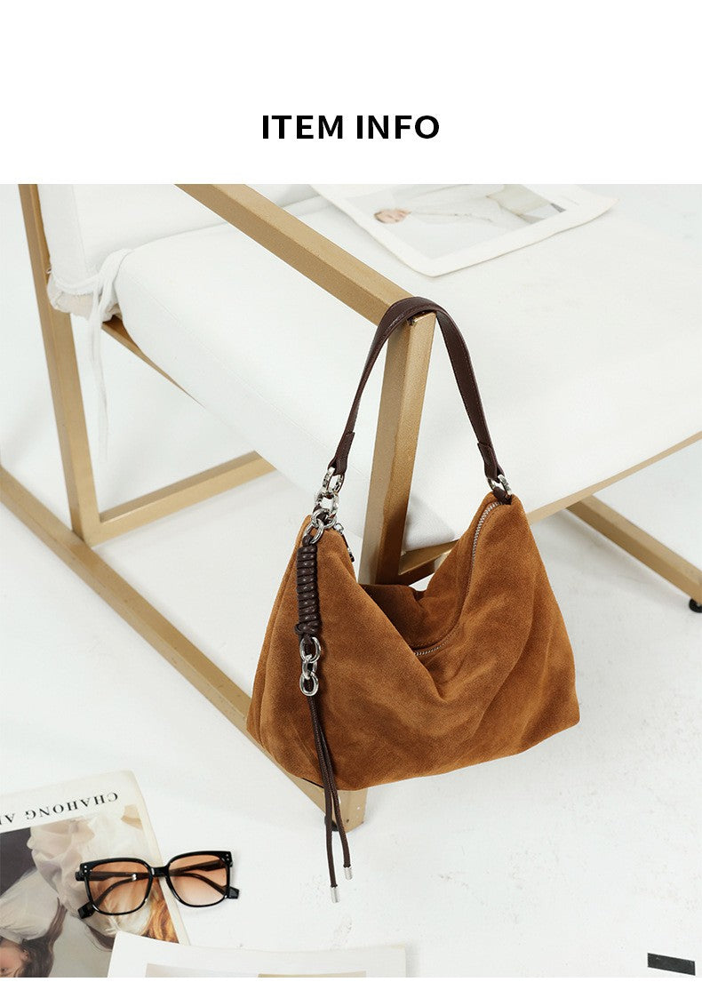 Hifashion Vintage Suede Genuine Leather Underarm Shoulder Bags For Women 2025 Luxury Designer Hobo Tote Office Ladies Handbags