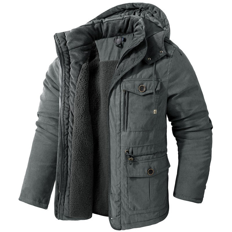 Winter Mens Fleece Warm Jackets Fashion Men Thicken Thermal Tactical Hooded Coats Men Outdoor Multi-pocket Windbreaker Jacket