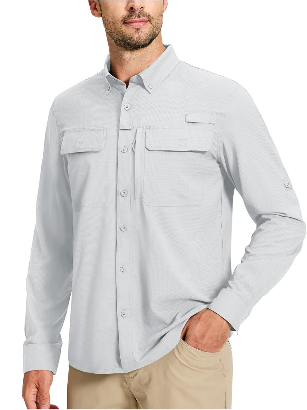 TACVASEN UV Block Fishing Shirts Mens Sun Protection Quick Dry Long Sleeve Shirts Mesh Breathable Hiking Cargo Shirts Work Shirt