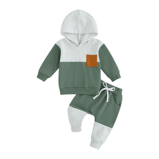 Citgeett Conjunto de Calças para Bebês e Meninos, Outono, Manga Comprida, Moletom com Capuz em Cor Contrastante, Calças com Elástico na Cintura