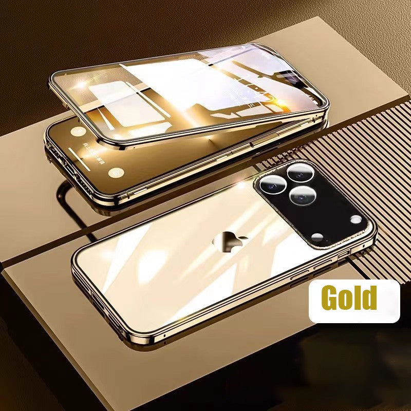 Capa Protetora 360° Magnética de Metal com Vidro Dupla Face e Trava de Encaixe para iPhone 17 Pro Max/17/Air/17 Pro