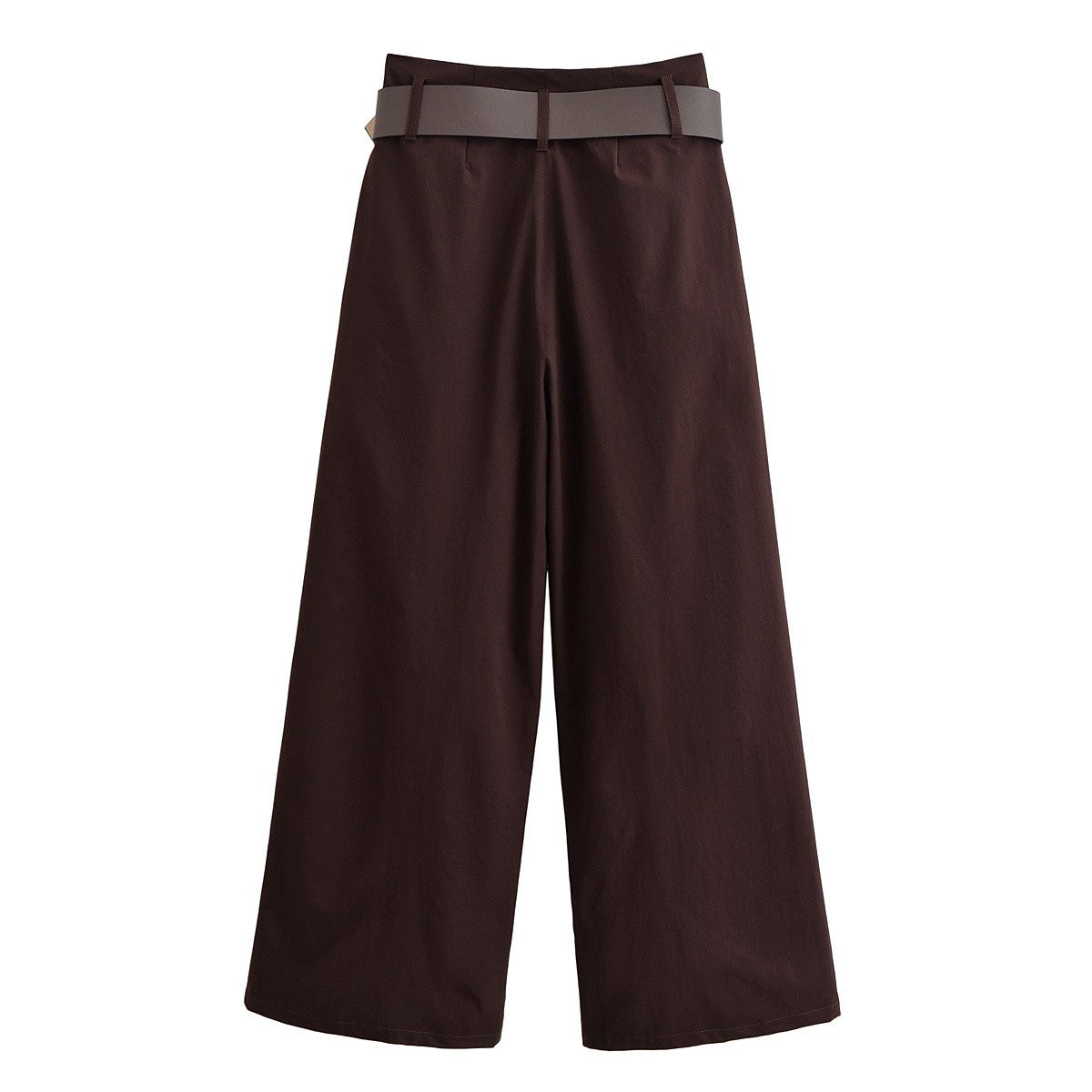 Tidalyf 2025 Women Vintage Brown Wide Leg Pants with Metal Belt High Waist Casual Trousers