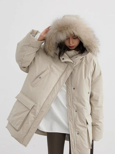 CHIC VEN Women Down Coats Solid Outdoor Loose Casual Down Jacket Thickened Parka Jackets Female Overcoat Autumn Winter 2023